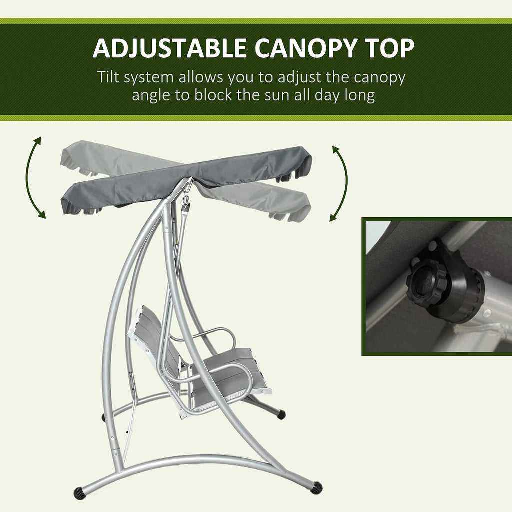 Outsunny 3-Seat Outdoor Porch Swing Chair, Patio Swing Glider with Adjustable Canopy, Breathable Seat, and Steel Frame for Garden, Poolside, Backyard, Gray
