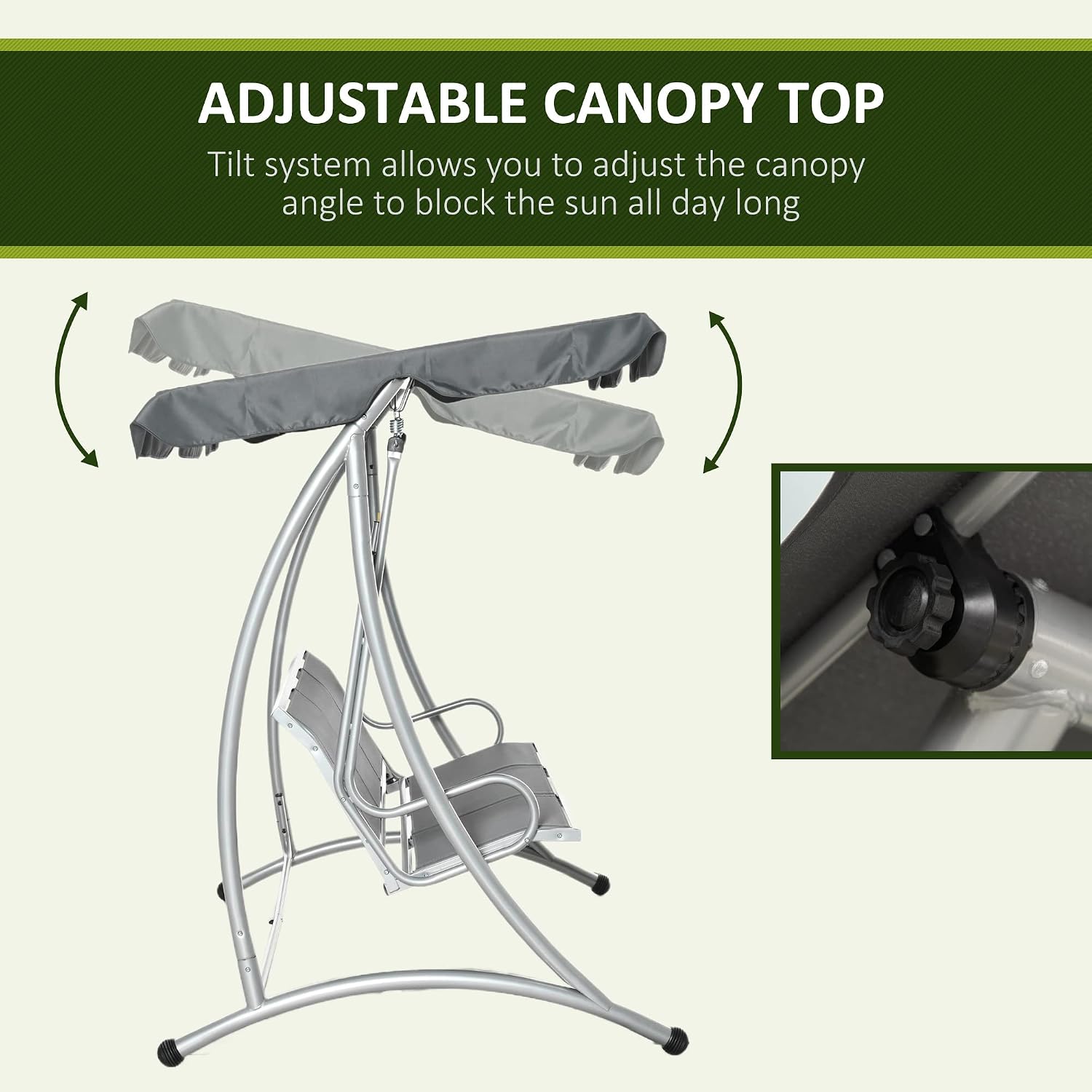 Outsunny 3-Seat Outdoor Porch Swing Chair, Patio Swing Glider with Adjustable Canopy, Breathable Seat, and Steel Frame for Garden, Poolside, Backyard, Gray