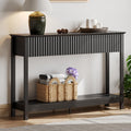 Treocho 47' Fluted Console Table with 3 Drawers, Narrow Long Entryway Table with Storage and Shelf, 2-Tier Sofa Table Behind Couch Accent Tables for Entrance Foyer, Hallway, Living Room, Black