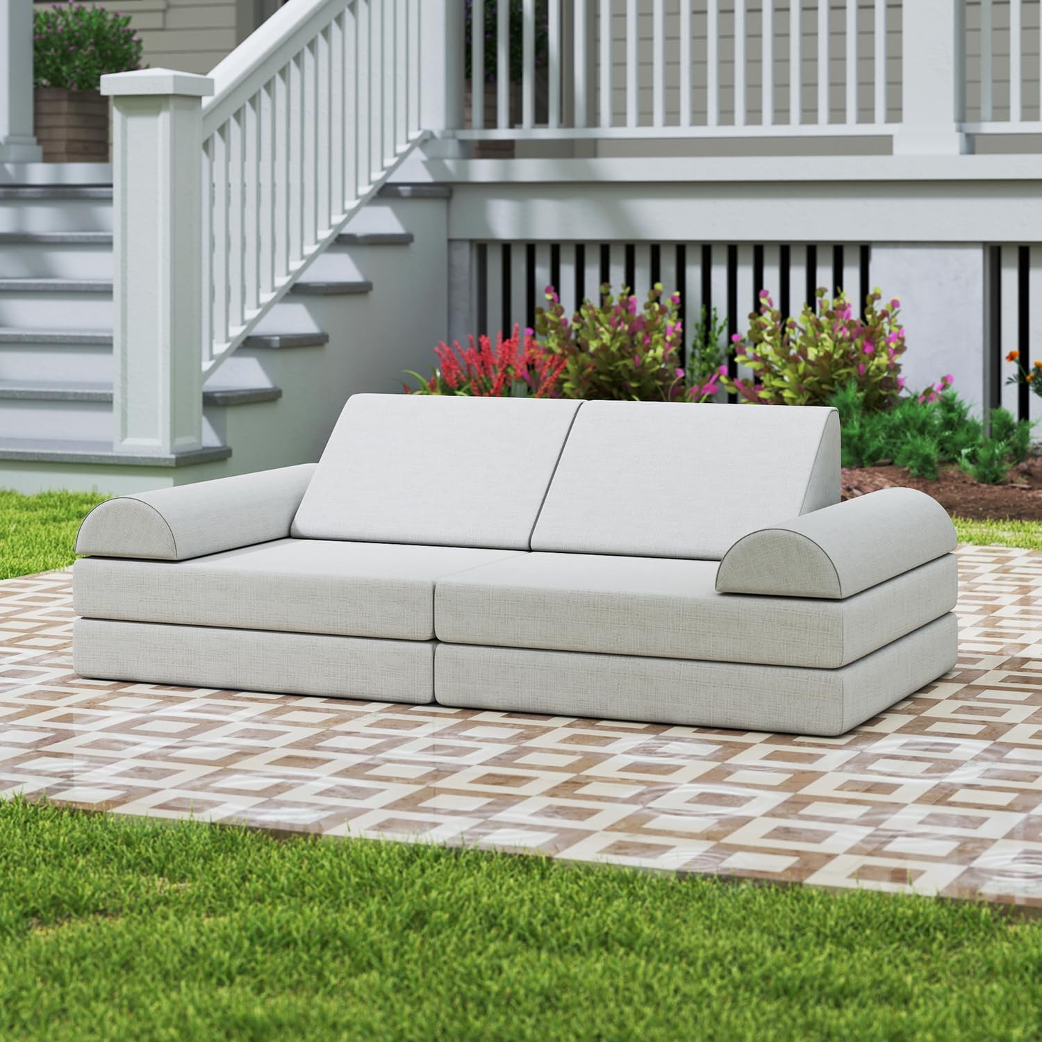 jela Kids Couch, Waterproof Kids Modular Sofa for Outdoor & Indoor, UV Resistant Child Sectional Sofa, Foam Play Couch Playhouse Play Set for Children Adults(Sand Beige) | waterproof