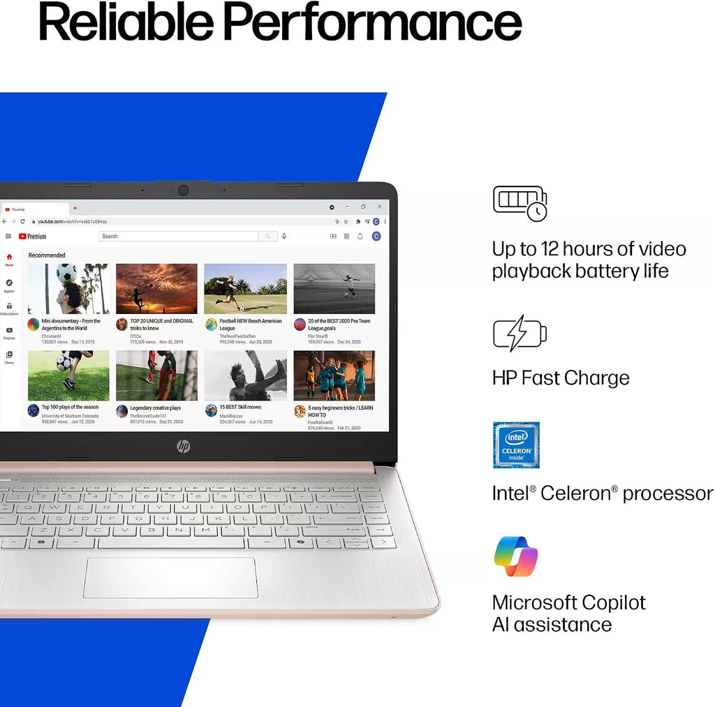 HP 14' Rose Gold Laptop for Student Business 2026, Intel CPU, Light & Slim, Fast, Office 365 Included, 16GB RAM,64GB eMMC, 4K Graphics, w/Accessories, Windows 11S