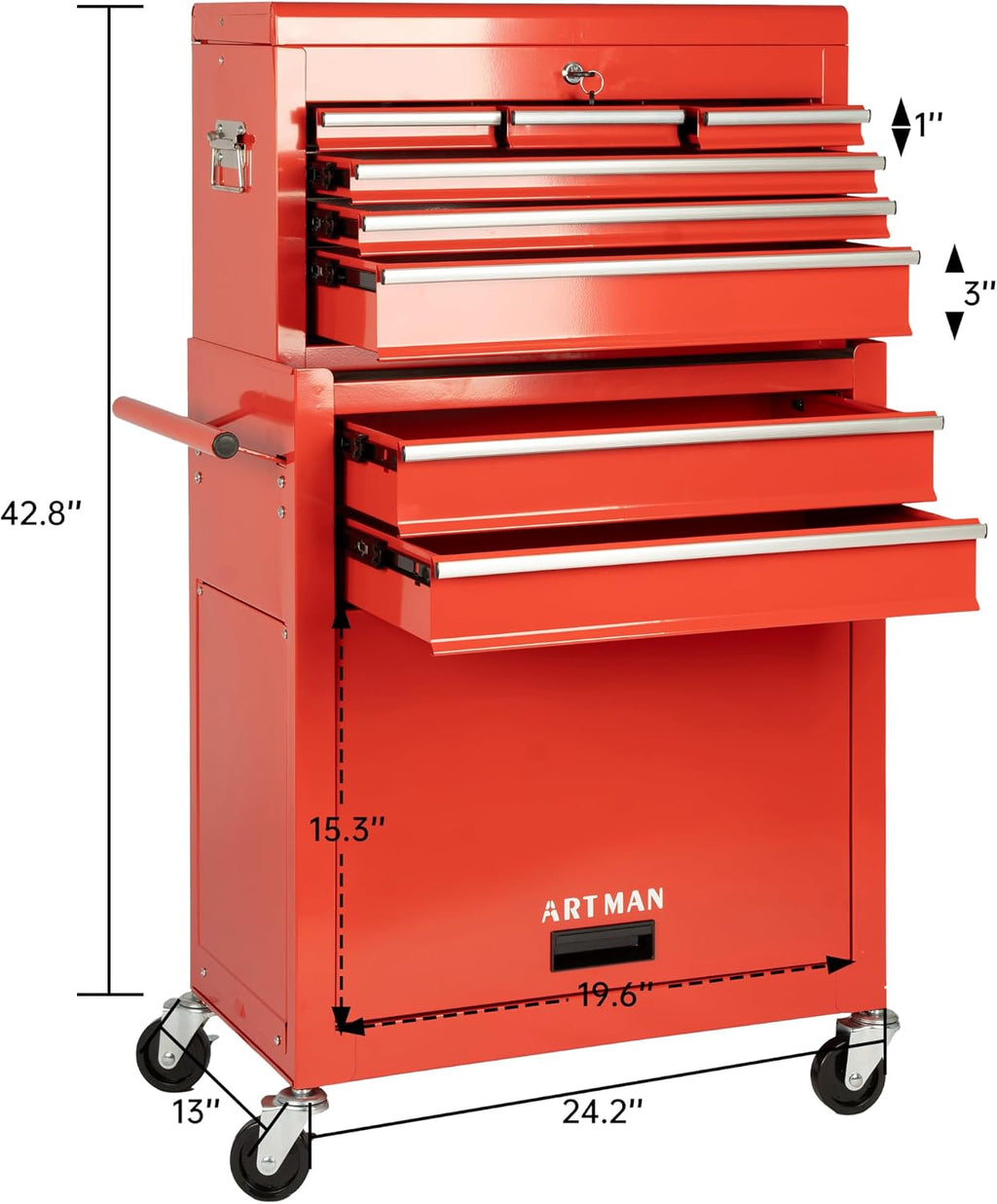 Maxority 8-Drawer Rolling Tool Chest with Lockable Wheels, Sliding Drawers, Detachable Top & Adjustable Shelf – Heavy Duty Tool Storage Cabinet for Garage, Workshop & Home Organization