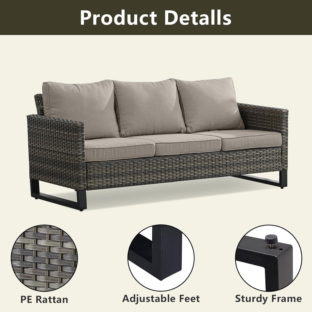Wicker Outdoor Patio Furniture Set - 6 Piece Patio Conversation Set with 2 Swivel Rocker Chairs,2 Rattan Ottoman,1 Couch and 1 Metal Coffee Table for Outside Porch Deck Backyard(Mixed Grey/Grey)