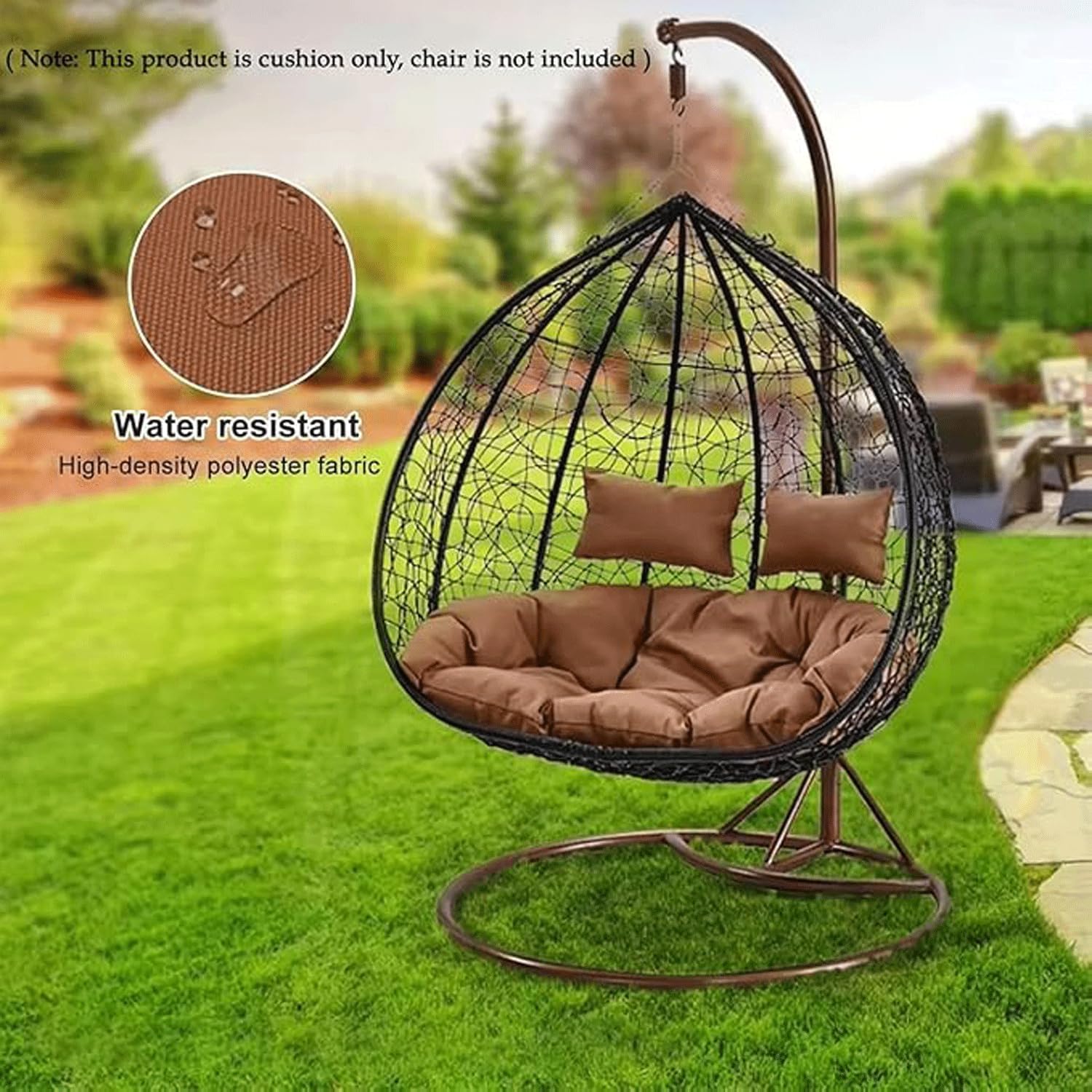 Hanging Basket Cushion，Waterproof Outdoor Swing Chair Cushion with High Elasticity Cotton and Skin Friendly Fabric, Suitable for Outdoor Hanging Baskets (with 2 Pillows)(59in*39in, Black)
