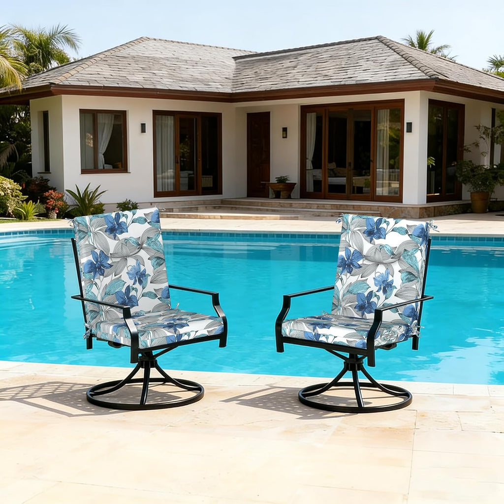 DYTXIII Outdoor High Back Chair Cushions Set of 2, 44x20 in Water Repellent Patio Seat Cushions with Elastic Sponge, All Weather Cushions for Rocking, Dining, Patio Furniture - Clemens Noir Blue