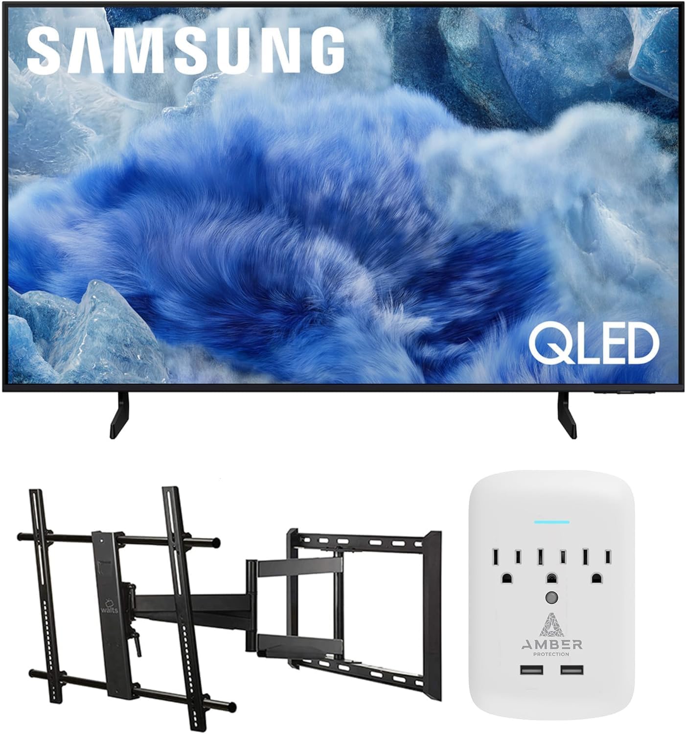 Samsung QN50Q8FAAFXZA 50 Inch Class QLED Q8F 4K Vision AI Smart TV with a Walts Large/Extra Large Full Motion Mount for 43'-90' TVs and Amber Protection 3-Outlet-Surge Surge Protector (2025)