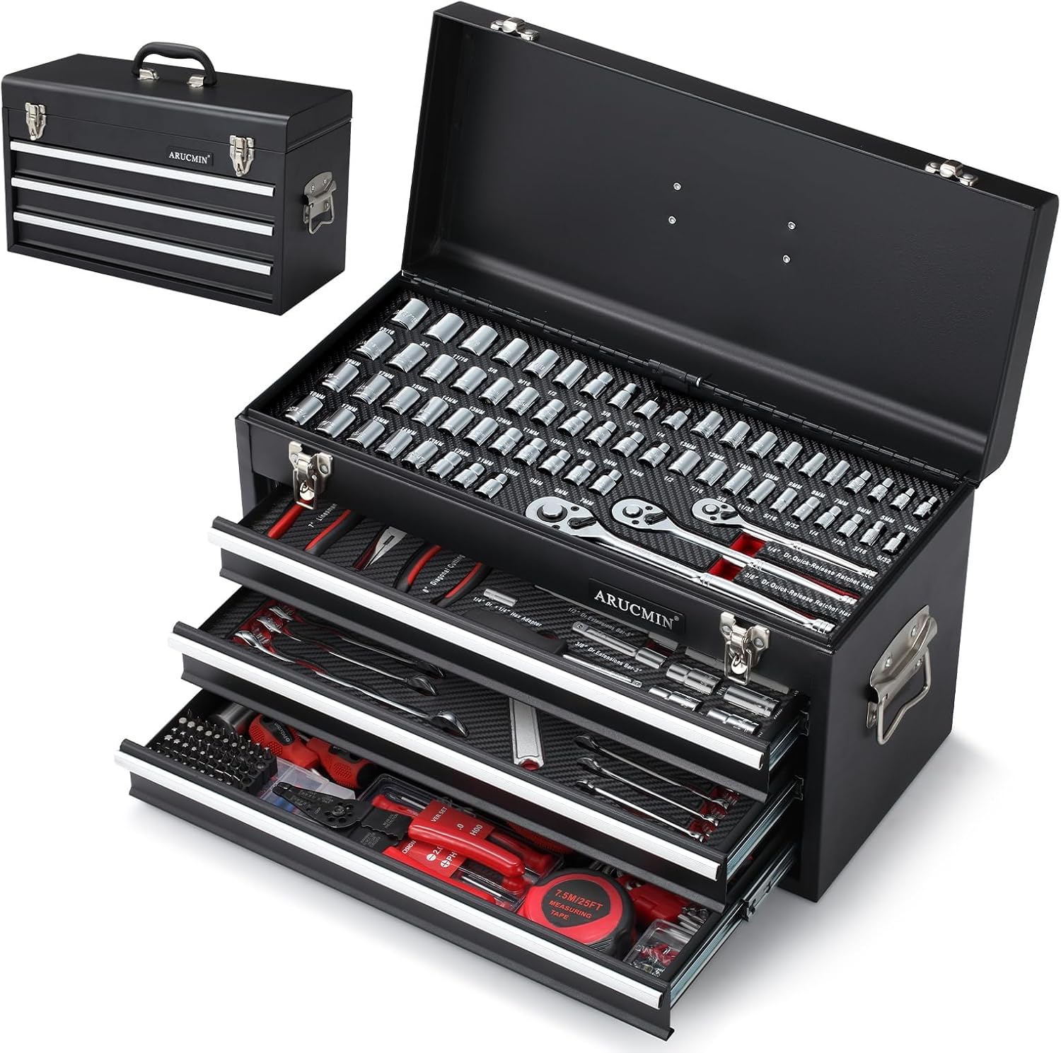 438-Piece Mechanics Tool Set with 3-Drawer Heavy Duty Metal Box Repair Tool Kit -02