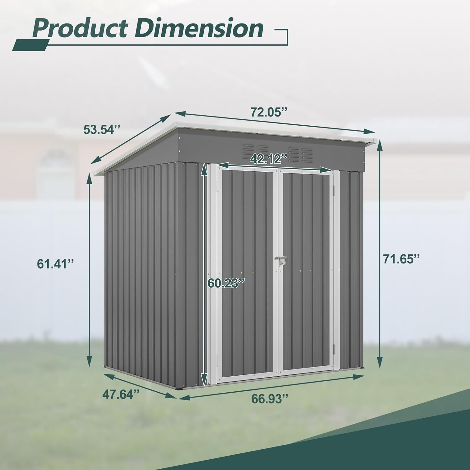 KEIKI Storage Shed 6x4 FT, Small Metal Tool Shed for Outdoor Storage, Galvanized Steel Garden Shed with Floor & Lockable Doors for Patio, Backyard, Lawn, Grey