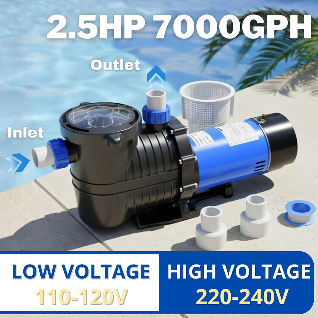 FOTING In/Above Ground Pool Pump, Self Primming Pool Pump High Flow 1.5' & 2' NPT Inlet Connectors, Dark Blue&Black