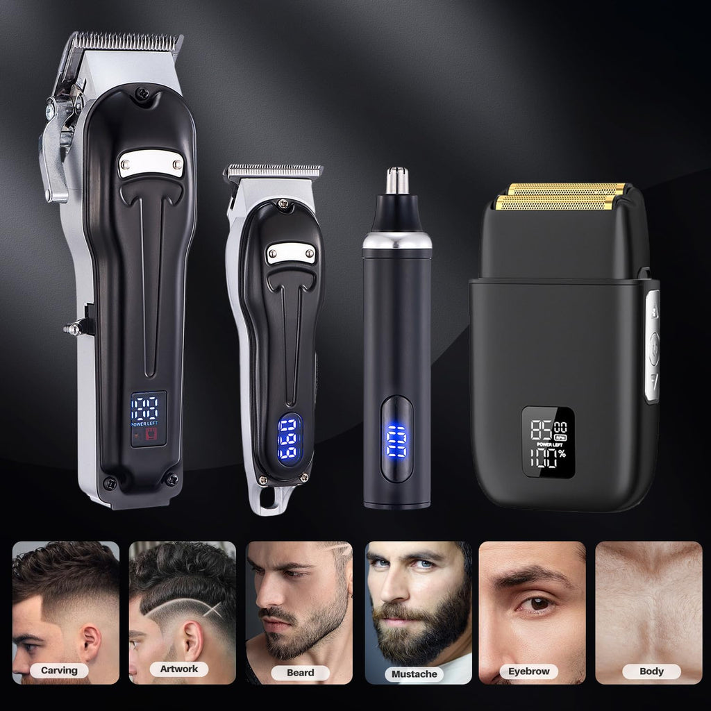 Roziapro Professional Hair Clippers for Men Zero Gapped T-Blade Trimmer Cordless Nose Hair Trimmer Electric Foil Shaver Rechargeable Hair Grooming Set with LED Display (Black)