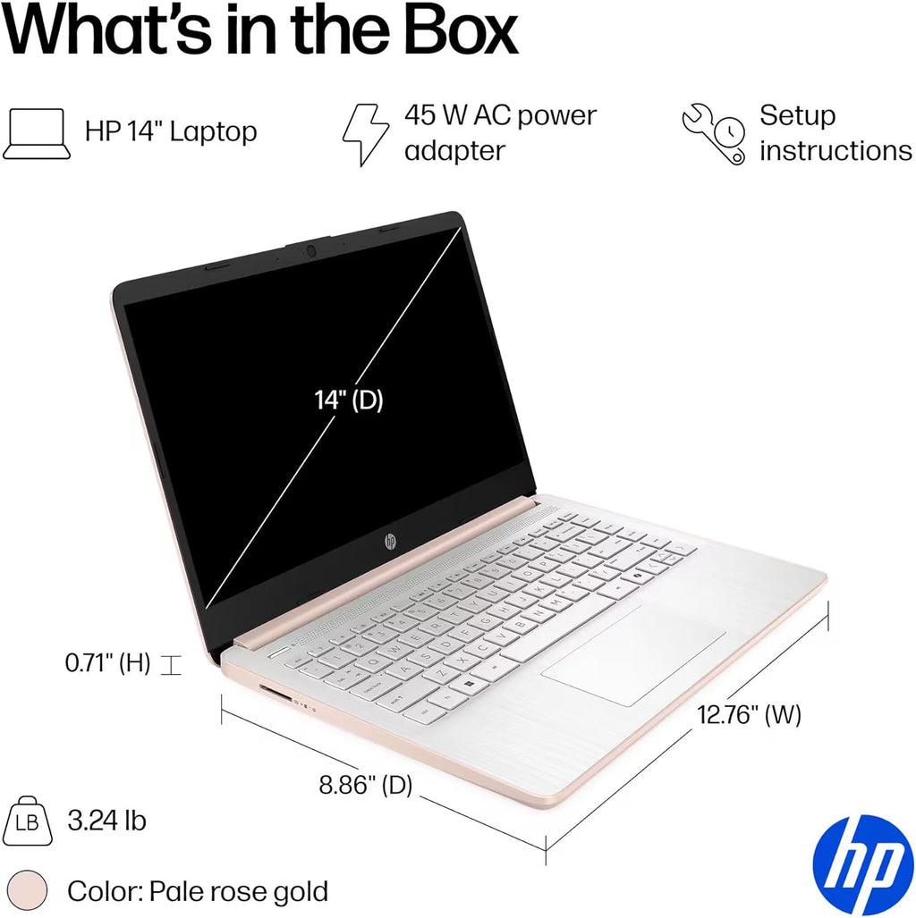 HP 14' Rose Gold Laptop for Student Business 2026, Intel CPU, Light & Slim, Fast, Office 365 Included, 16GB RAM,64GB eMMC, 4K Graphics, w/Accessories, Windows 11S