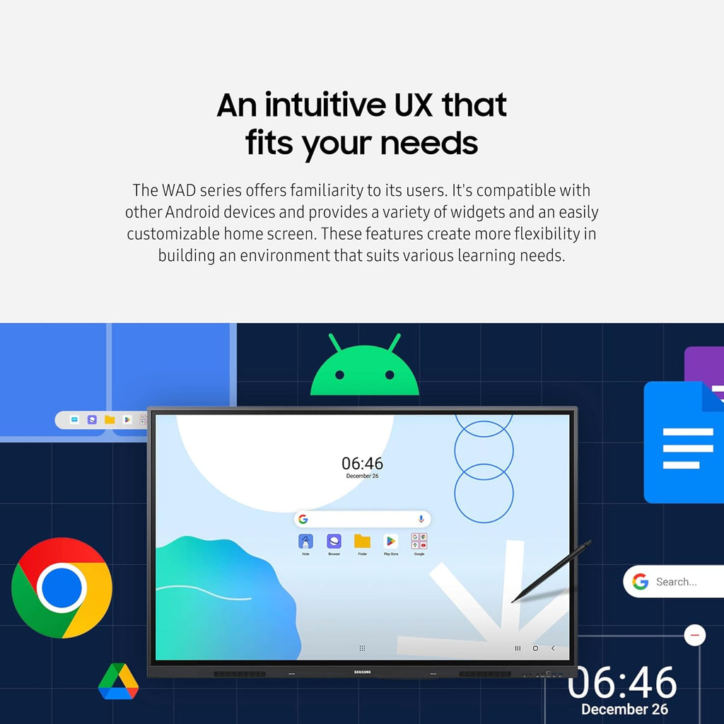 Samsung 86' WAD Interactive Display, EDLA Certification for Google Services Access, Multi-Touch Capabilities, Dual Pen Function, 3-in-1 USB-C Port, OPS Slot, LH86WADWLGCXZA