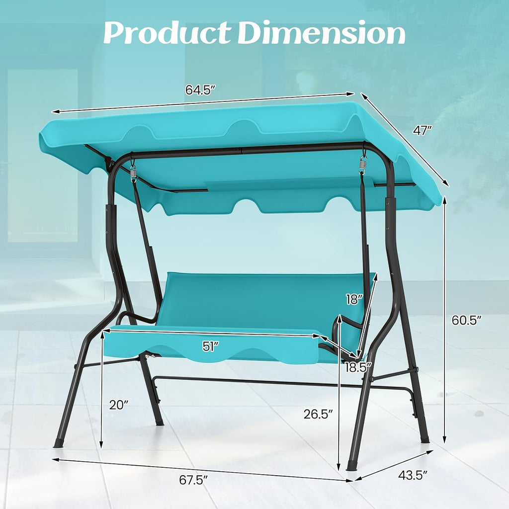Tangkula 3 Person Porch Swing, Patio with Removable Cushion & Powder-Coated Steel Frame, Outdoor Swing with Canopy for Porch, Backyard, Garden, Balcony (Turquoise)