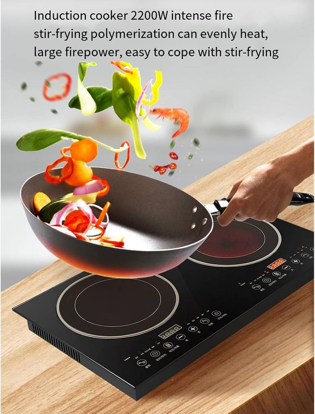 2200W Dual-Head Household Smart Induction Cooktop Independent Booking Timer 10-Speed Safety Lock Portable Induction Cooktop
