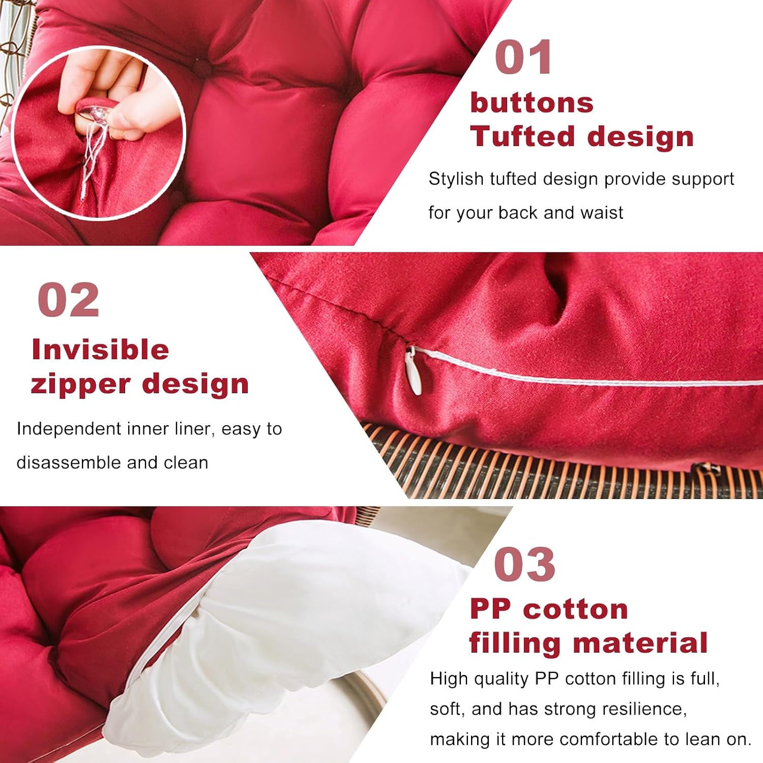 SUCADA Waterproof Swing Egg Chair Cushion Hanging Basket Cushion Thickened Soft Egg Chair Pad Garden Indoor Outdoor Patio Seat Cushion for Rattan Chair(H11)