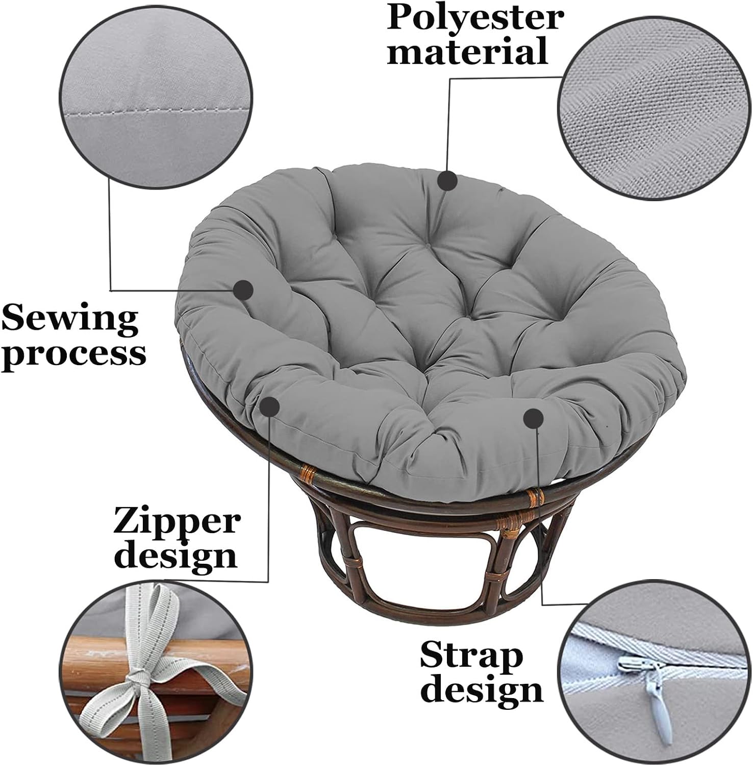 Papasan Egg Chair Cushion Replacement Outdoor 110x110cm, Egg Swing Cushion Outdoor, Hanging Basket Chair Cushions, Removable and Washable, for Outdoor Patio Garden