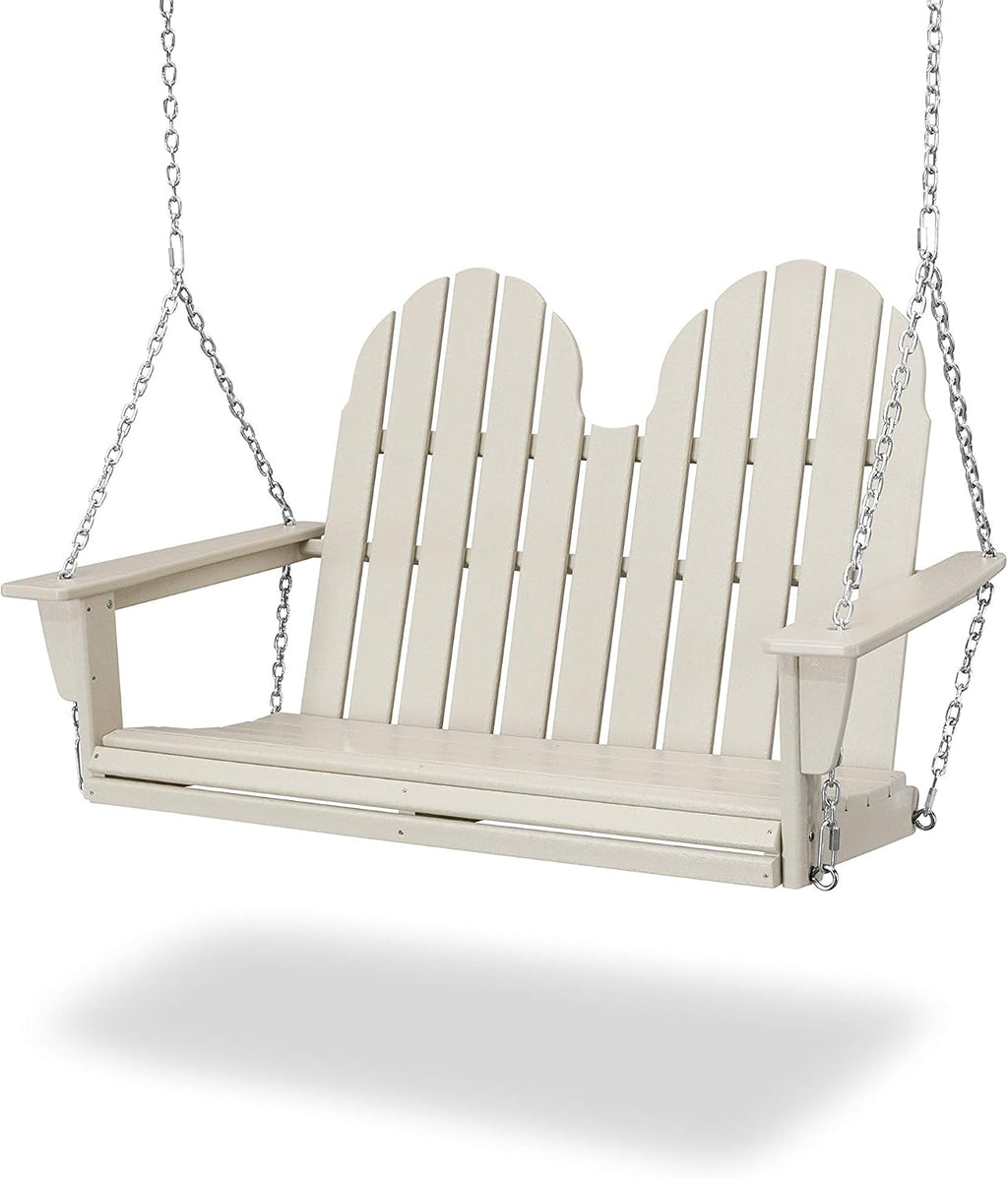 POLYWOOD Vineyard 2-Person Porch Swing, Sand - Heavy Duty HDPE Outdoor Hanging Swing for Front Porch, Patio & Balcony - Adult Garden Swing Bench with Chains