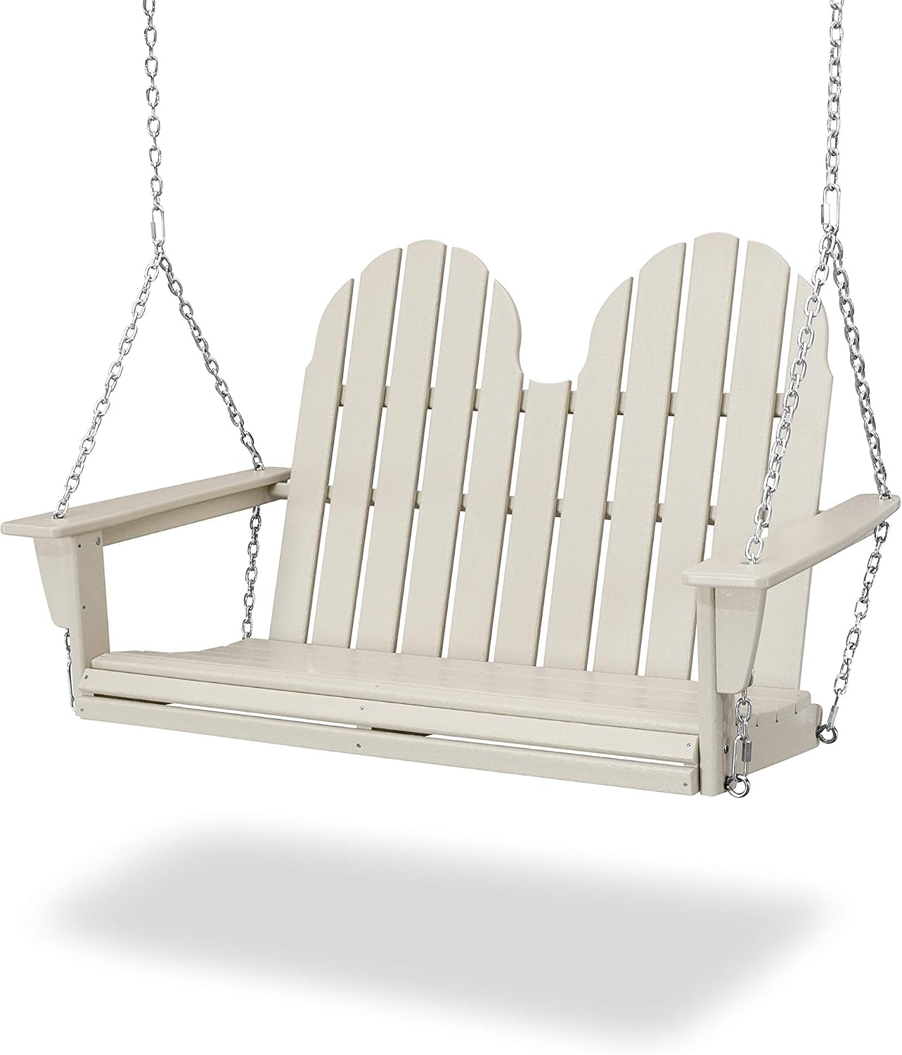 POLYWOOD Vineyard 2-Person Porch Swing, Sand - Heavy Duty HDPE Outdoor Hanging Swing for Front Porch, Patio & Balcony - Adult Garden Swing Bench with Chains