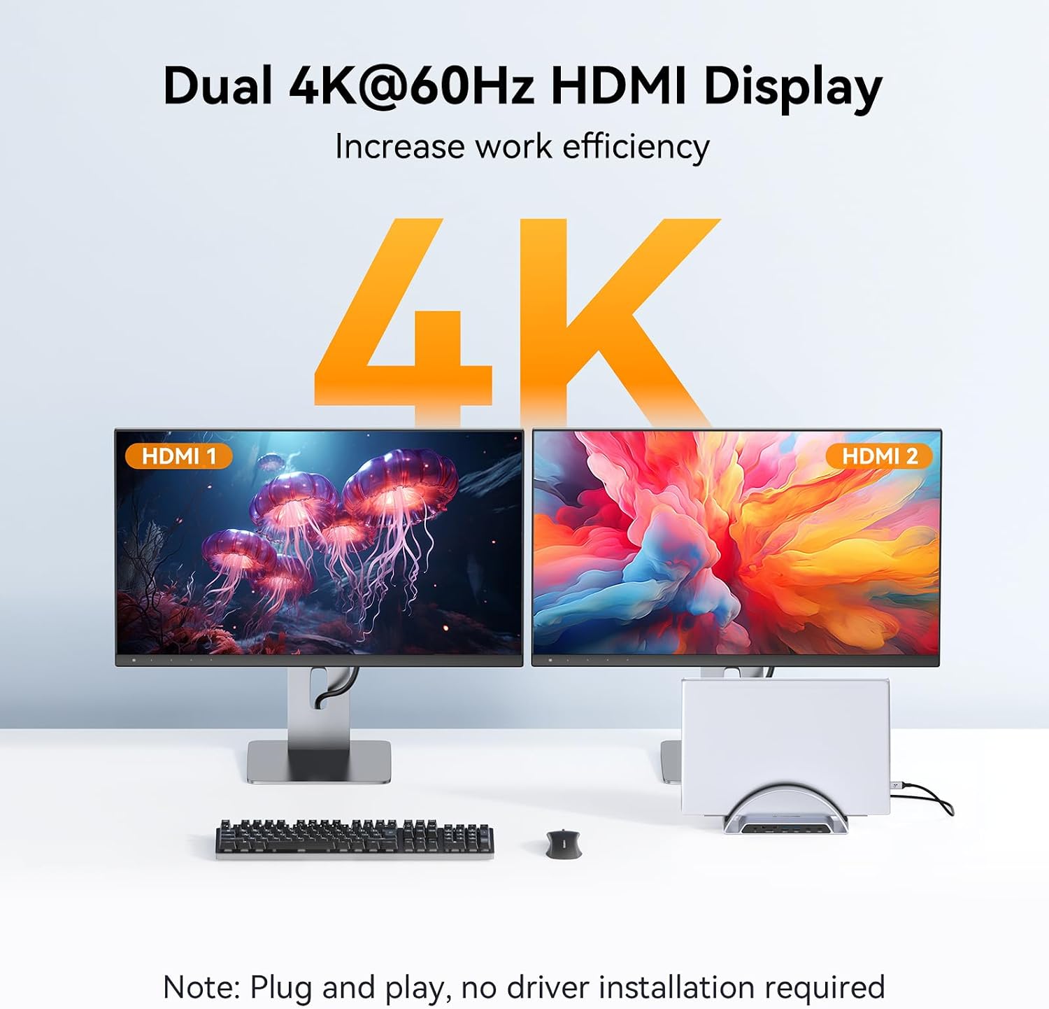 TobenONE Laptop Docking Station Dual Monitor 4K@60Hz with 100W Power Adapter, Vertical Docking Station with HDMI, USB A&C 3.2 Ports, SD/microSD, Audio for Dell/HP/Lenovo/Surface