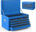 Goplus Tool Box, 24' Steel Tool Chest w/6 Drawers, Top Tool Tray,Automatic Lock, Protective Liners, Handle, Smooth Ball Bearing Sides, Portable Tool Storage Organizer, Toolbox for Garage Workshop