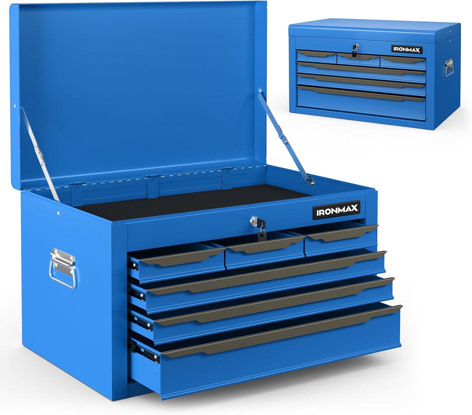 Goplus Tool Box, 24' Steel Tool Chest w/6 Drawers, Top Tool Tray,Automatic Lock, Protective Liners, Handle, Smooth Ball Bearing Sides, Portable Tool Storage Organizer, Toolbox for Garage Workshop