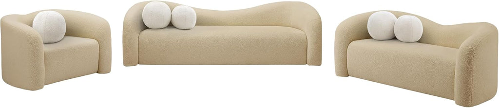Meridian Furniture 186Beige-S Kali Collection Modern | Contemporary Sofa with Soft Beige Faux Shearling Teddy Fabric, Curved Back, 86' W x 33' D x 27' H, Beige