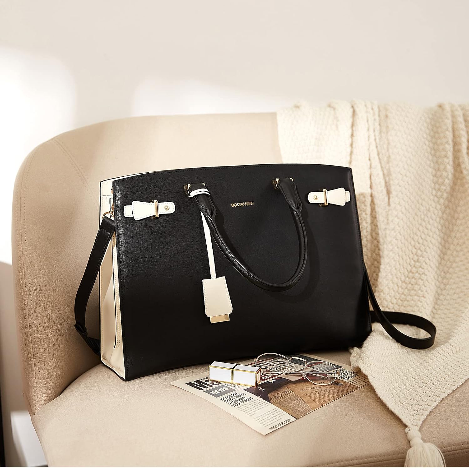 BOSTANTEN Briefcase for Women 15.6 Inch Genuine Leather Laptop Briefcase Shoulder Work Tote Bag Purse