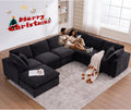 Oversized Modular Sectional Sofa Couch, Large 7 Seater Corner Sofa Modern U Shaped Sectional Couch with Ottoman Cloud Couches for Living Room, Office, Spacious Space, Black