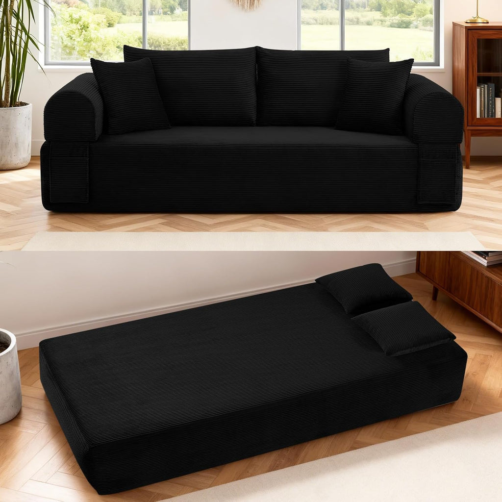 3 Seater Sofa Couch for Living Room, Black, 38' D | 4 Pillows