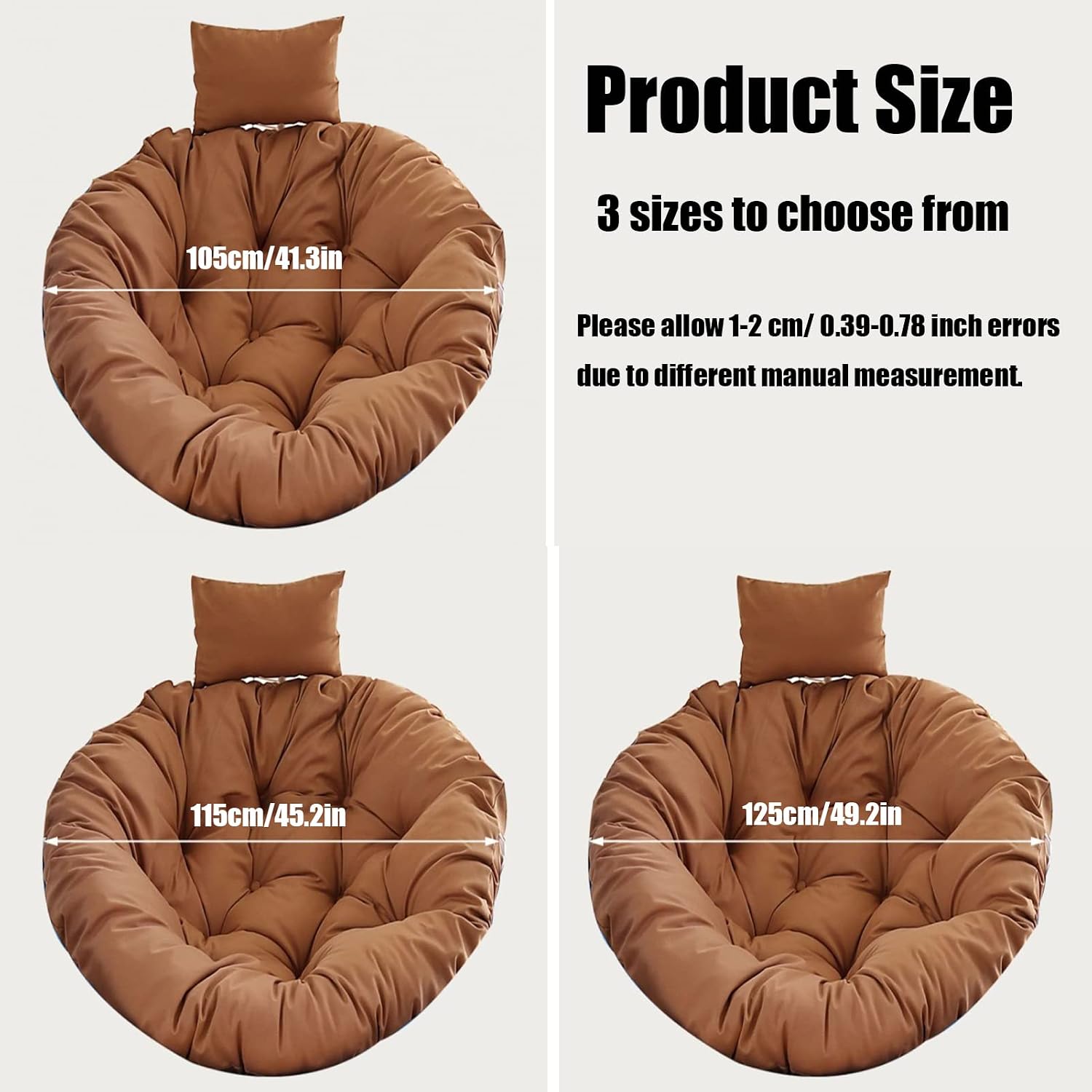 HUHJYUGE Hanging Egg Chair Cushion, Swing Seat Cushio Breathable, Rocking Chairs Seat Cushion Pad, Detachable, Sun-Resistant, Water-Resistant, for Outdoor Garden Patio Yard (D 115cm/45.2in)