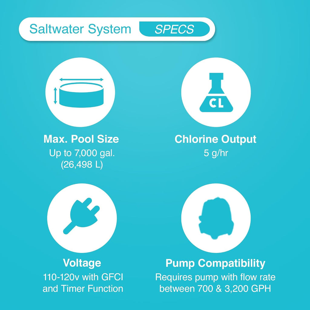 Intex Krystal Clear Saltwater System for 7000 Gallon Above Ground Swimming Pool and Deluxe 800 GPH Wall Mounted Pool Surface Automatic Skimmer