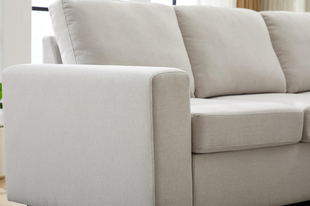 Ball & Cast 147' L-Shaped Sectional Couch for Living Room with Reversible Chaise & Removable Back Cushions,7 Seat Linen Upholstered Convertible Sectional Sofa Set,DIY Combination,for Home,Office,Beige