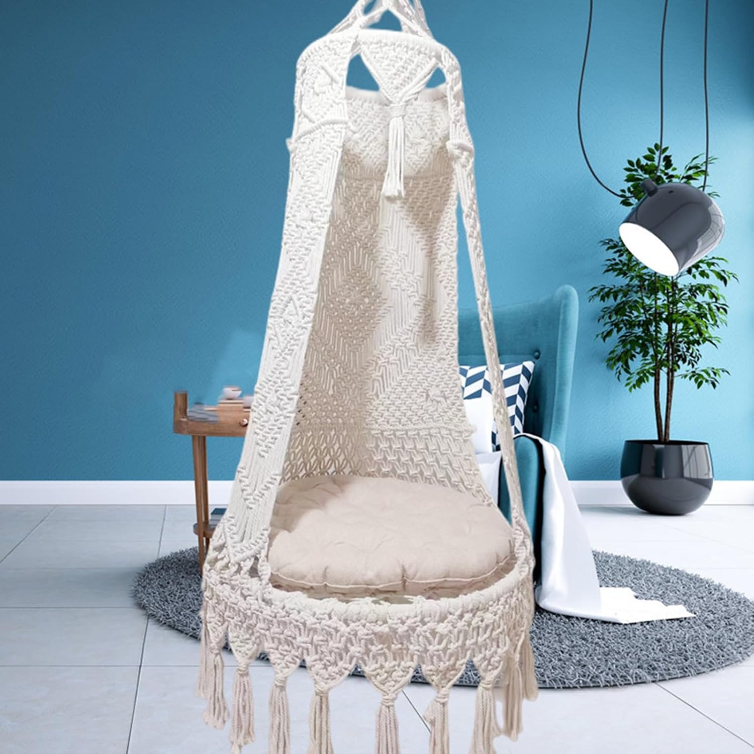 Hanging Swing Chair for Indoor Use, Cotton Rocking Chair for Bedroom, Living Room & Garden, Comfortable Hanging Chair for Relaxation