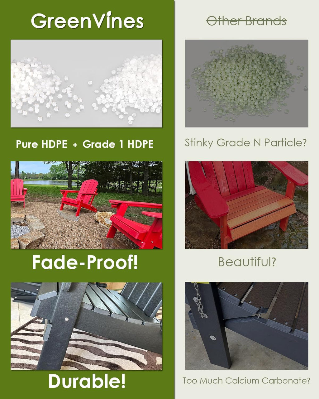 GREENVINES Outdoor-Rocking-Chair | HDPE Plastic | Patio Rockers | Porch Rocker Chairs | Shaker | Oversized | High Ladder Back | Big & Tall | PentaLuxe | Black