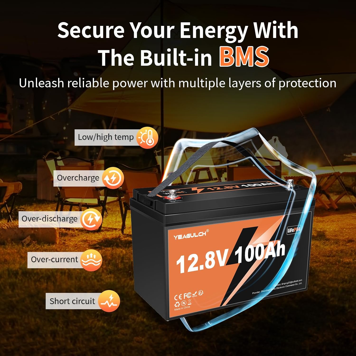 12V 100Ah LiFePO4 Lithium Battery Built-in 100A BMS 1280Wh Rechargeable 8000+ Deep Cycle Marine 12 Volt Lithium Batteries for RV Camping Solar Off-Grid