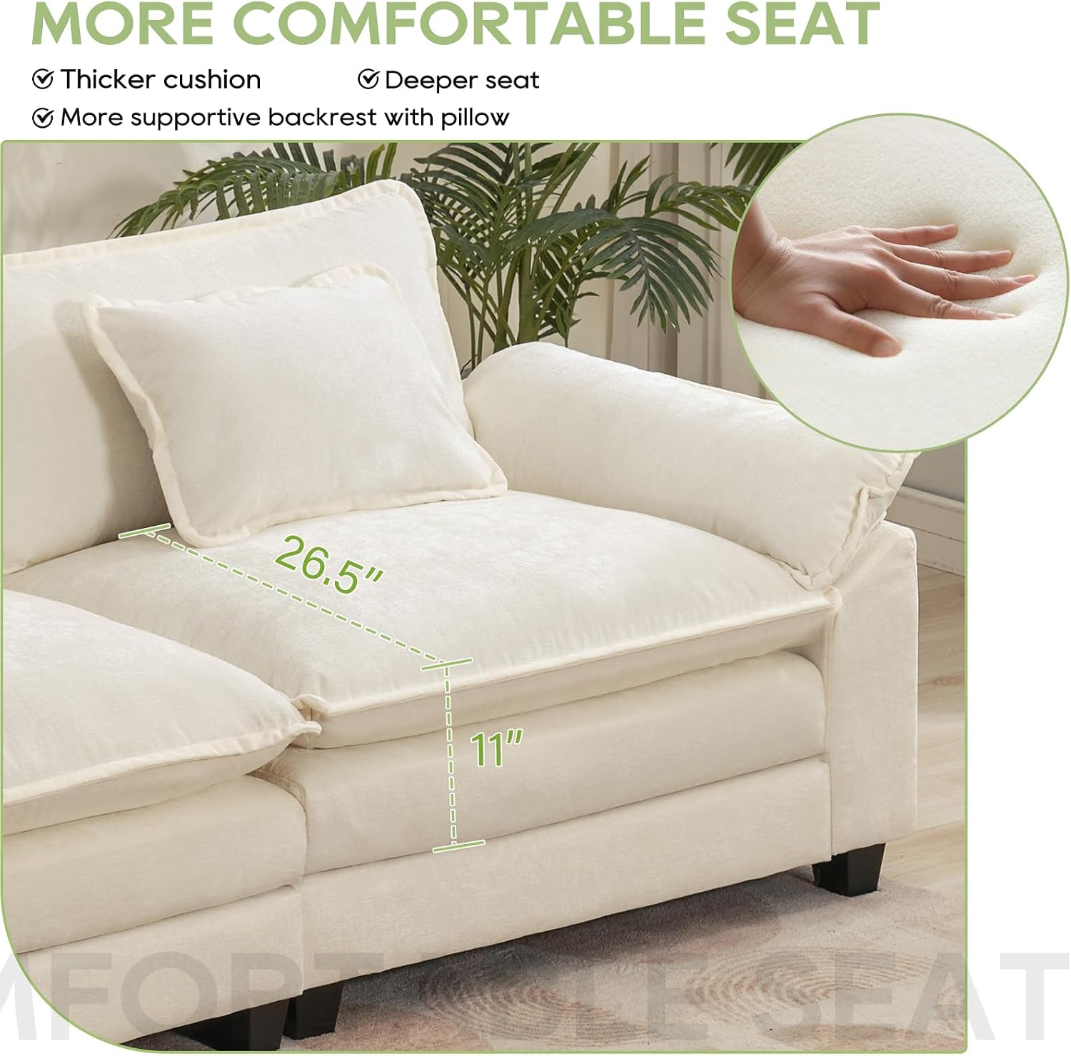 Oprisen 120' Modular Sectional Sofa, Comfy Cloud Couch Sectional Sofa with Ottoman, Chenille Sofa Sleeper Deep Seat Sofa with Throw Pillows for Living Room (Beige White, 120'- U Shape)