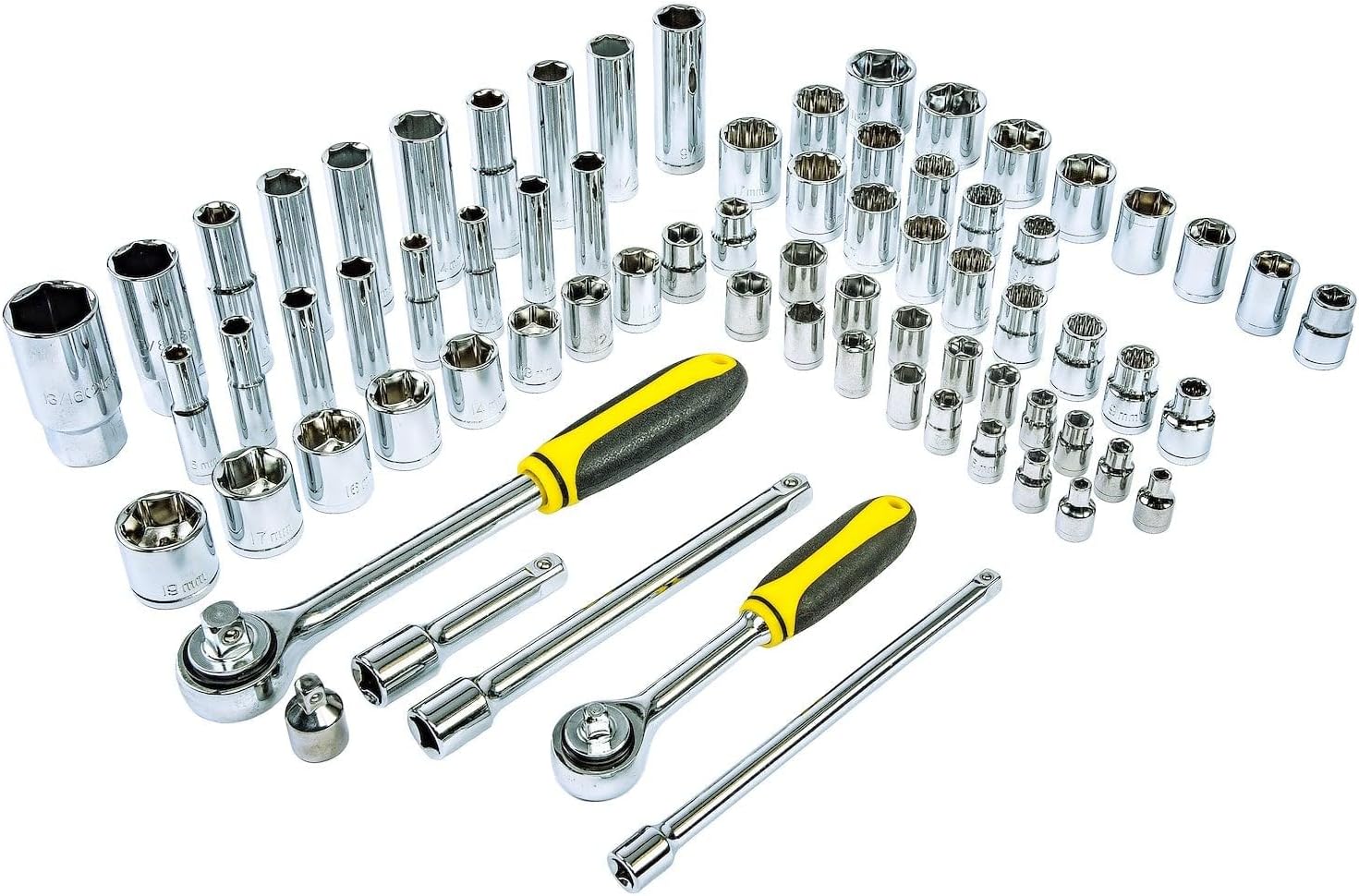 JEGS 170-Piece Mechanic's Tool Set - Includes Black Powder Coated Steel Toolbox, Sockets, Extenders, Ratchets, Wrenches, Screwdrivers, Pliers & Bits