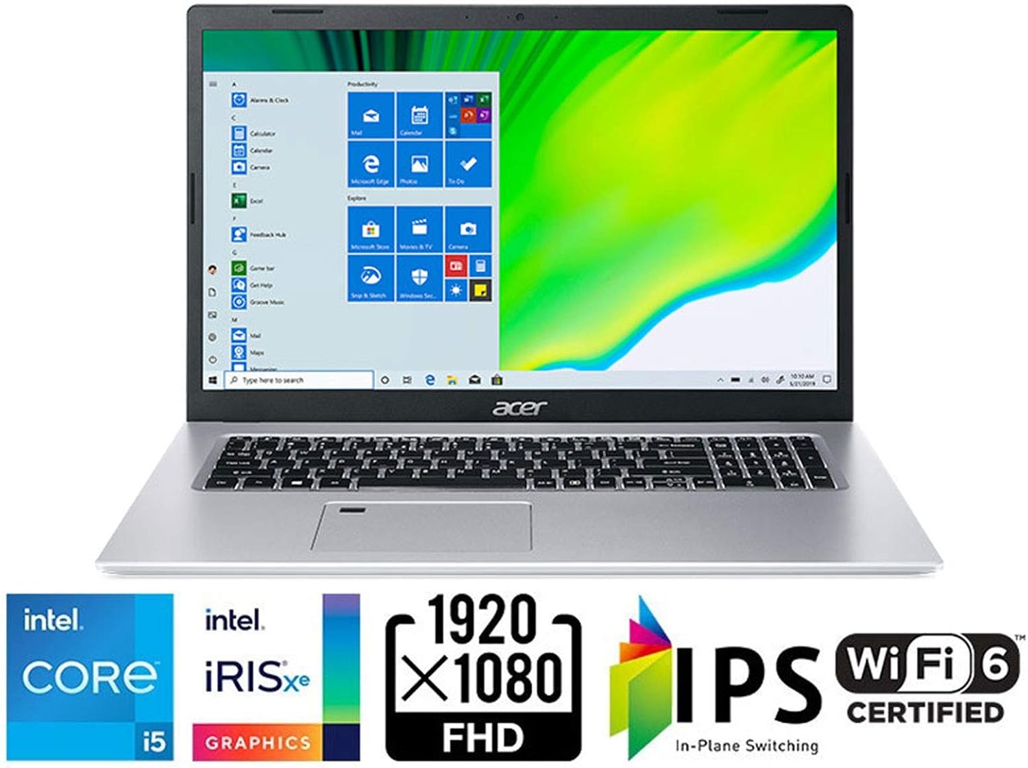acer Aspire 5 A517-52-59SV, 17.3' Full HD IPS Display, 11th Gen Intel Core i5-1135G7, Intel Iris Xe Graphics, 8GB DDR4, 512GB NVMe SSD, WiFi 6, Fingerprint Reader, Backlit Keyboard