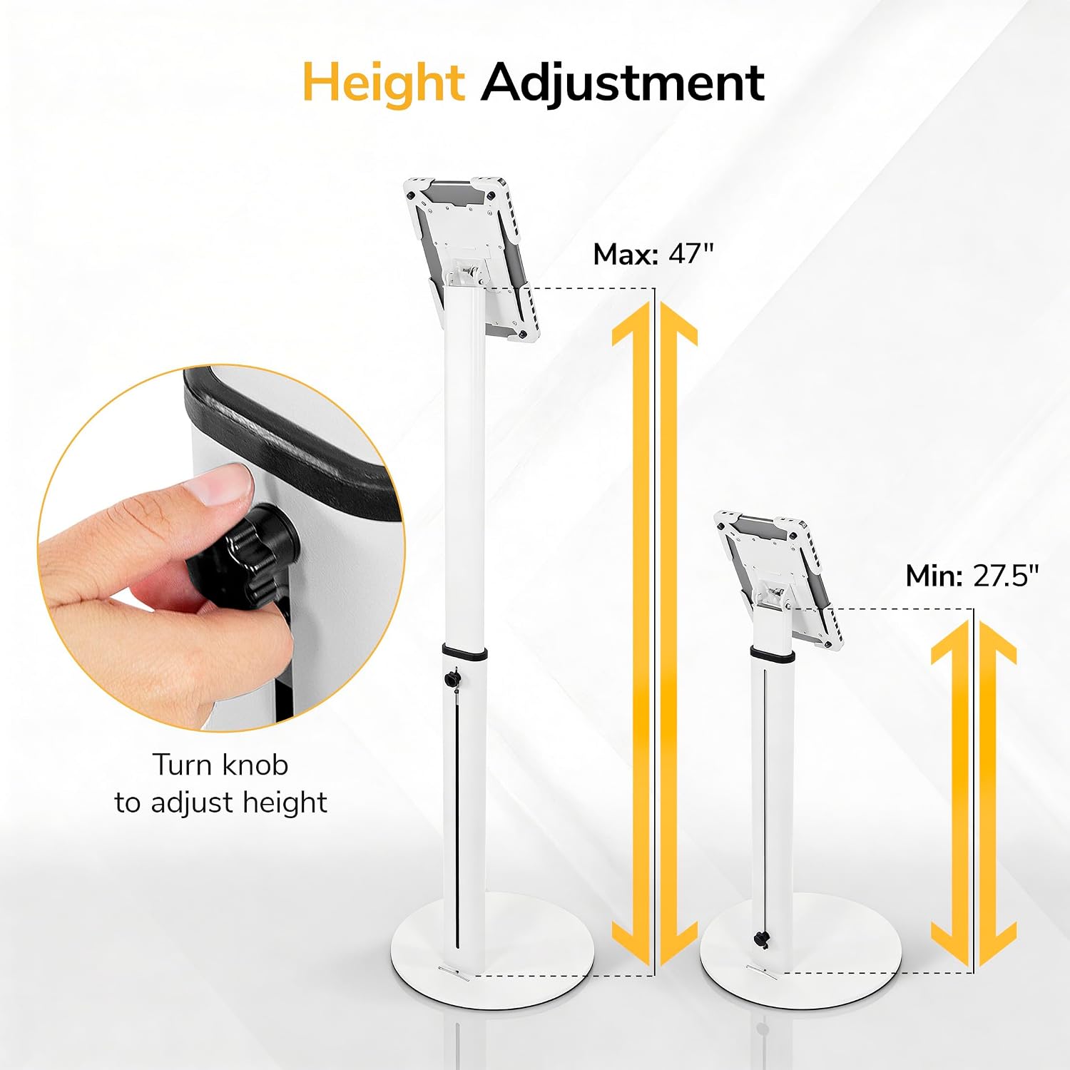 Mount-It! Anti-Theft Universal Tablet Floor Stand Kiosk, Locking Enclosure for iPad, Galaxy Tab & Surface Pro 9.7'–13.1', Height Adjustable 27.5'–47', Commercial Kiosk Stand, White