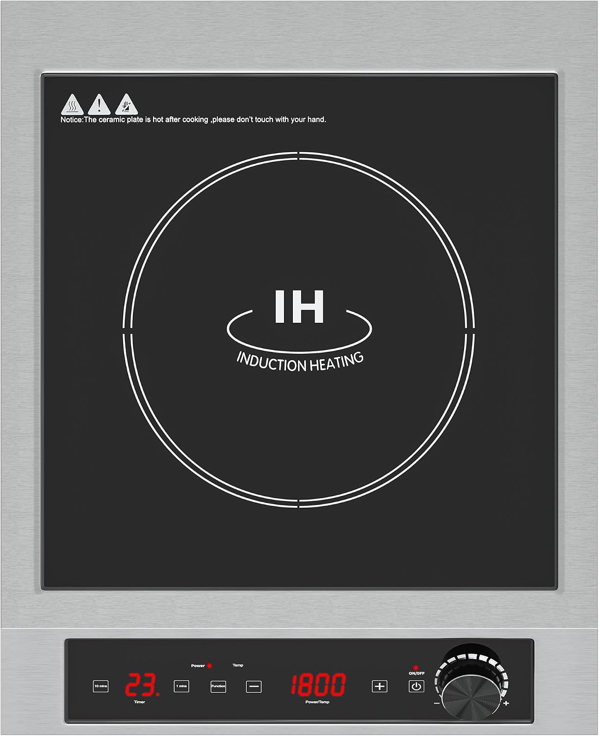 Commercial Induction Cooktop 1800W, Professional Electric Countertop Burner, 10 Power & 10 Temp Setting, Induction Hot Plate with Timer, Electric Stove with LED Screen, Black
