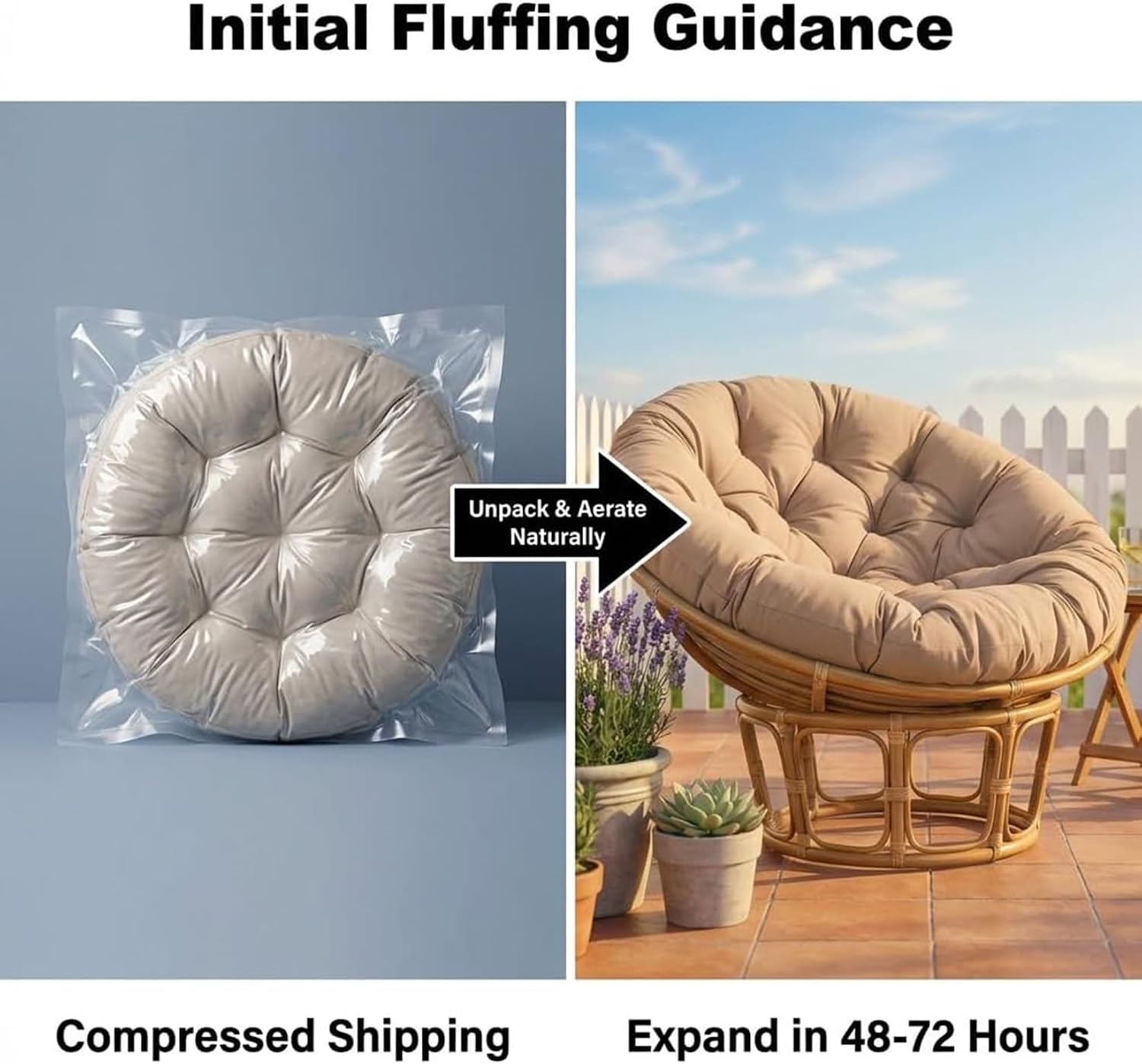 Papasan Chair Cushion Only,Indoor/Outdoor/Garden Papasan RoundCushion Water Resistant Patio Cushion Poly Rattan Armchair Hanging Chair Pillow Soft/Comfortable ChairCushion (D,48x48in)