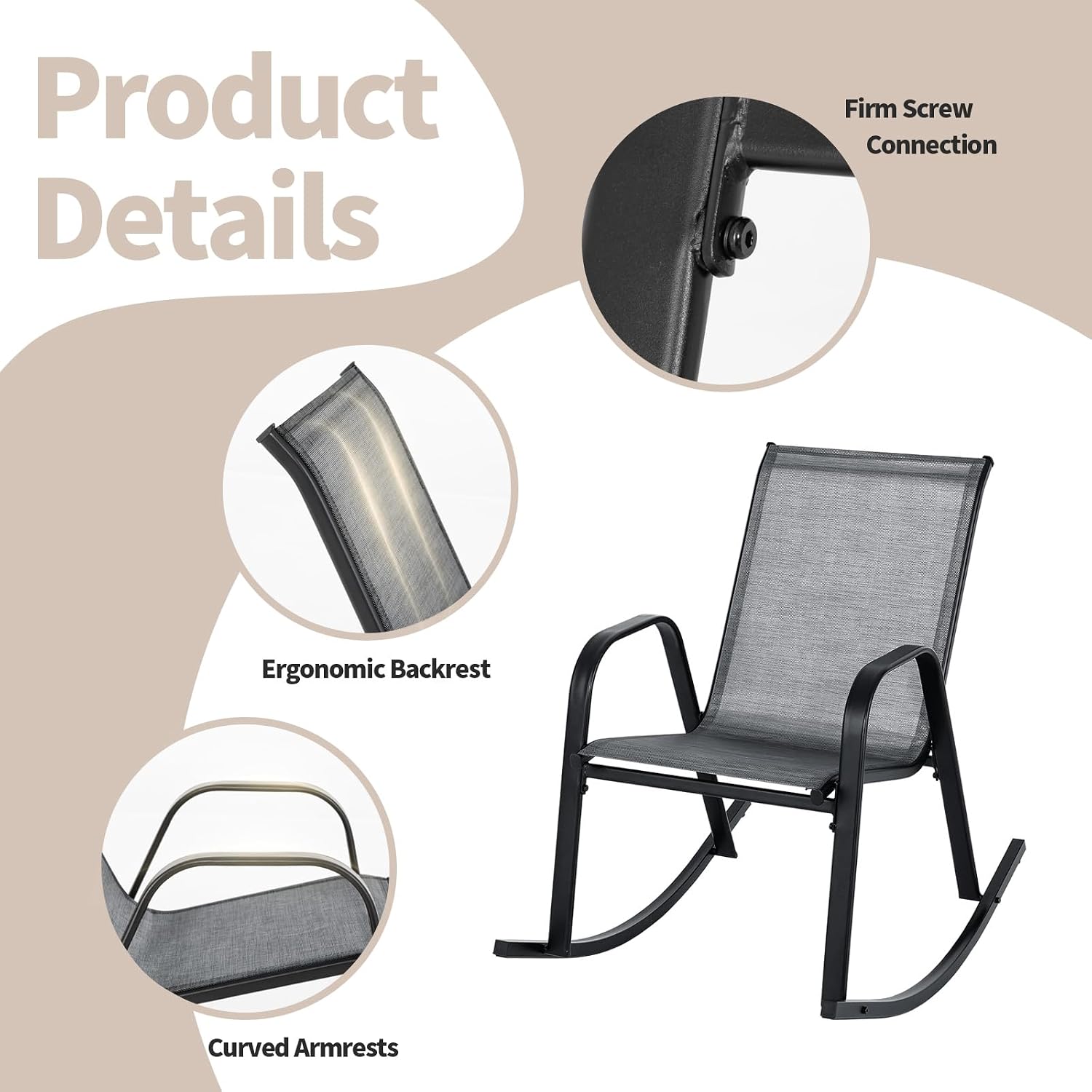 Tangkula Patio Rocking Chair Set of 4, Outdoor Ergonomic Rockers with Breathable Fabric Seat, Gentle Rocking Function, Sturdy Metal Rocker for Front Porch, Backyard, Garden
