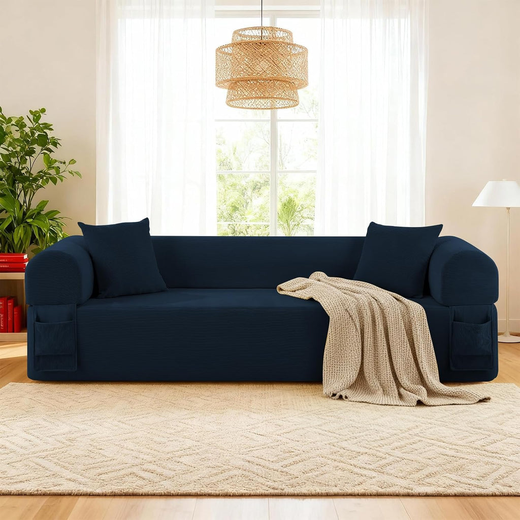 3 Seater Sofa Couch for Living Room (Blue, 30' D + 2 Pillows)