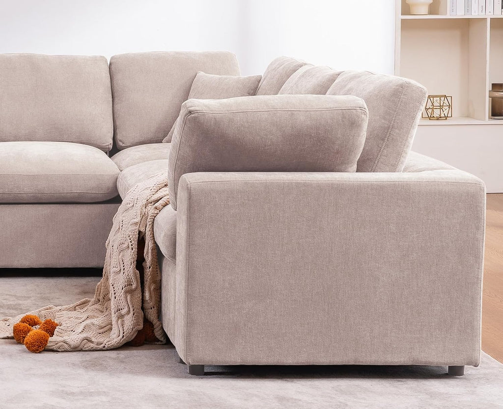Oversized Modular Sectional Sofa Couch, Large 7 Seater Corner Sofa Modern U Shaped Sectional Couch with Ottoman Cloud Couches for Living Room, Office, Spacious Space, Beige - Chenille