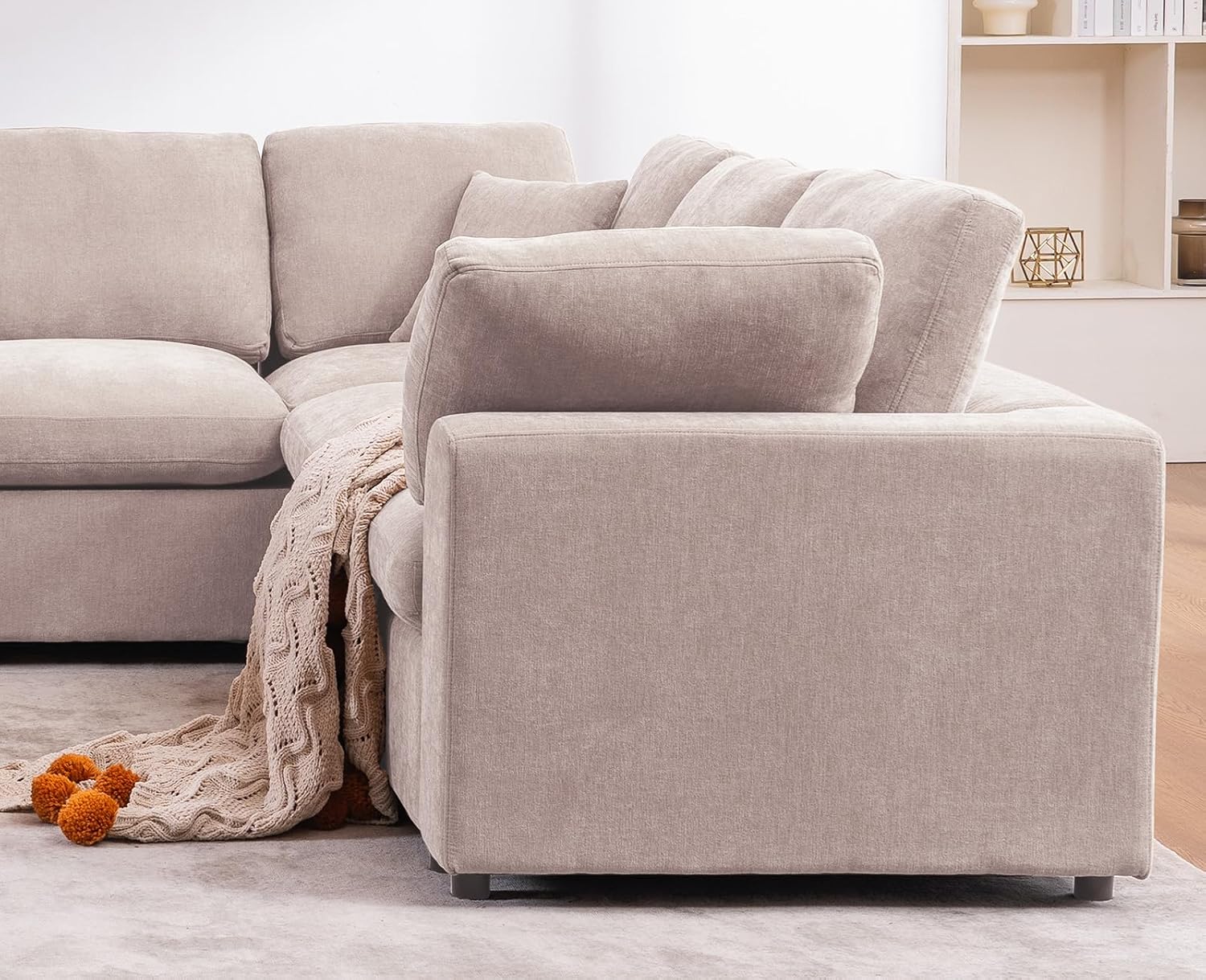 Oversized Modular Sectional Sofa Couch, Large 7 Seater Corner Sofa Modern U Shaped Sectional Couch with Ottoman Cloud Couches for Living Room, Office, Spacious Space, Beige - Chenille