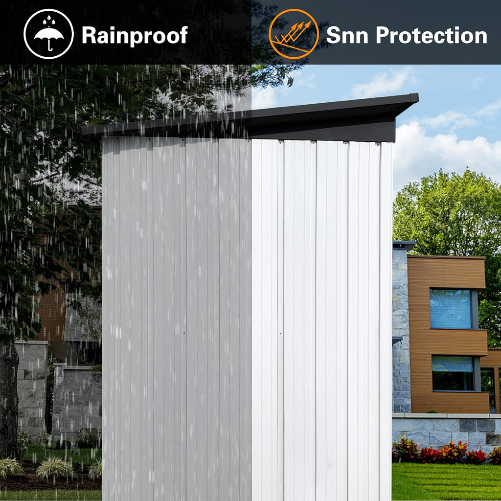 Ritsu 5Ft x 3Ft Outdoor Metal Garden Shed, Steel Garden Storage Shed with Single Lockable Door & Vents, Waterproof Anti-Corrosion Tool Storage Clearance for Backyard Patio Lawn, White+Black