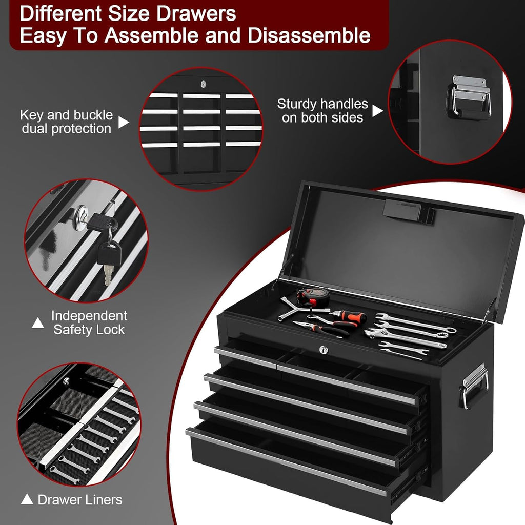8-Drawer Rolling Tool Chest, 2-in-1 High Capacity Removable Cabinet Storage Tool Box with Wheels and Drawers, Detachable Toolbox with Lock for Workshop Mechanics Garage (Black)