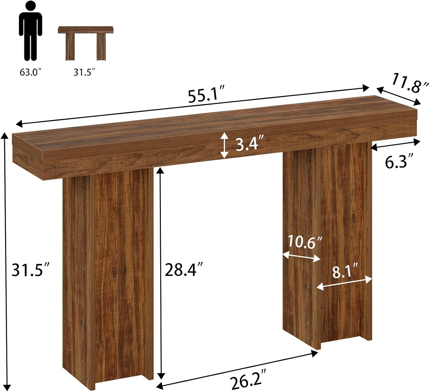 Farmhouse Console Table, 55'' Behind The Couch Table Wooden Entryway Table with Storage Double-Sided Tables for Entryway, Living Room, Hallway