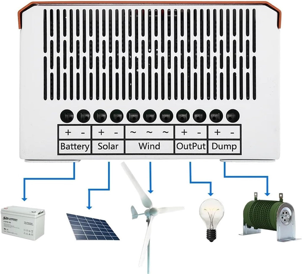 Solar Controller, Hybrid Controller 6000W 12V 24V 48V Auto Boost Charger Wind Generator Solar Panel with Dump Load System Home Use(3000W,24V 48V Auto)