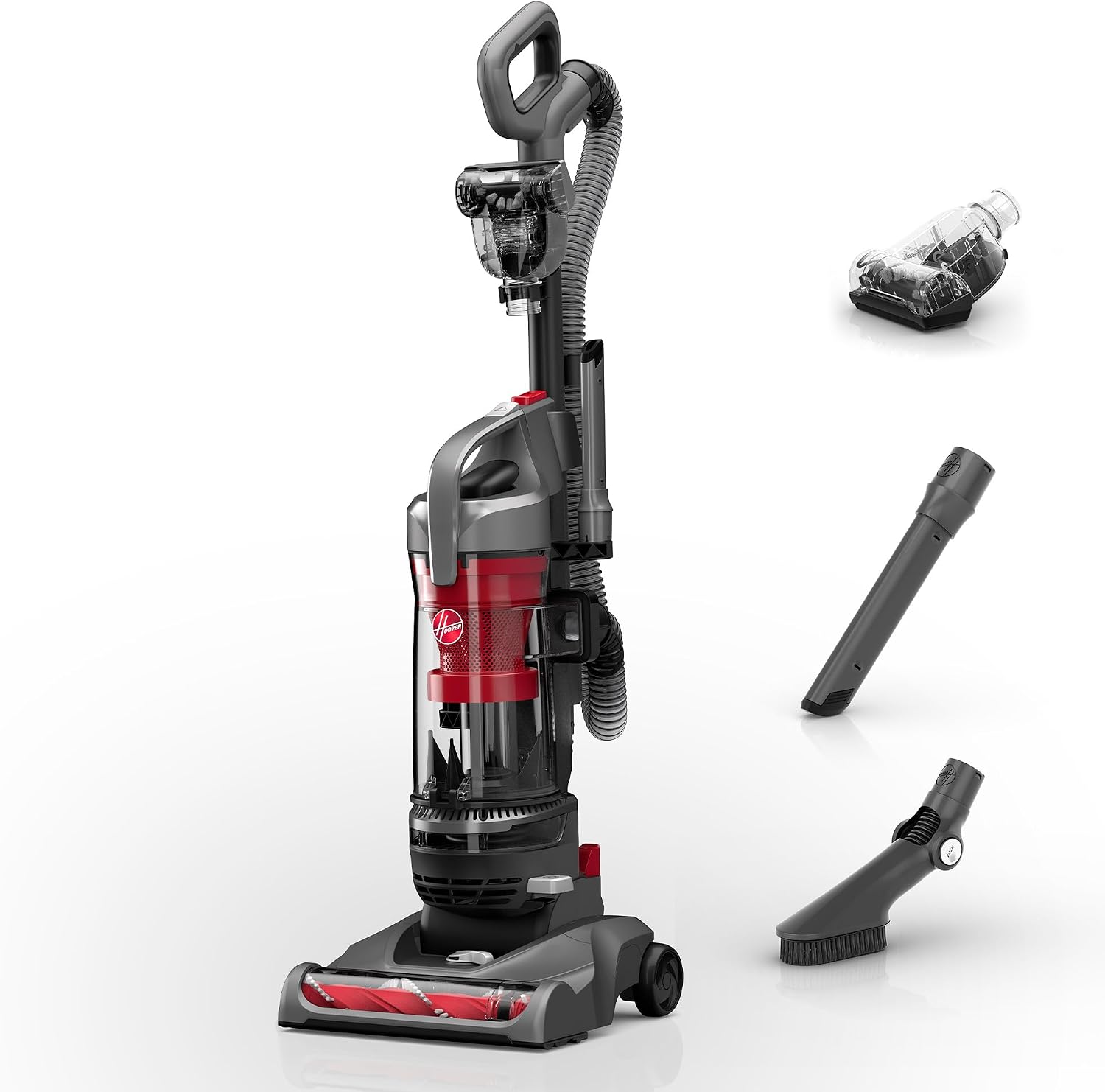 Hoover Rewind Pet Upright Bagless Vacuum Cleaner for Carpet and Hard Floors, Automatic Cord Rewind, Above Floor Cleaning Corded Vacuum Cleaners for Home Use, Gray